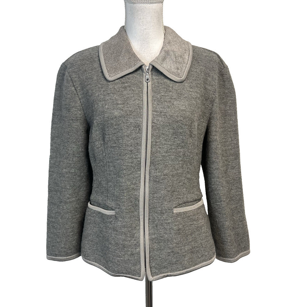 Geiger Pure Full Zip Cardigan Sweater Jacket size 36 6 Gray Silver Wool Austria